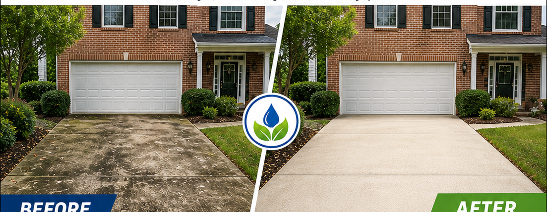 Before and after driveway cleaning example